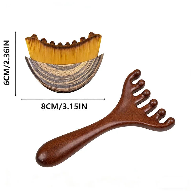 Wooden 6-Claw Meridian Massage Comb & Face Sculpting Brush Face Massage Tool QXL 1Set Without cover