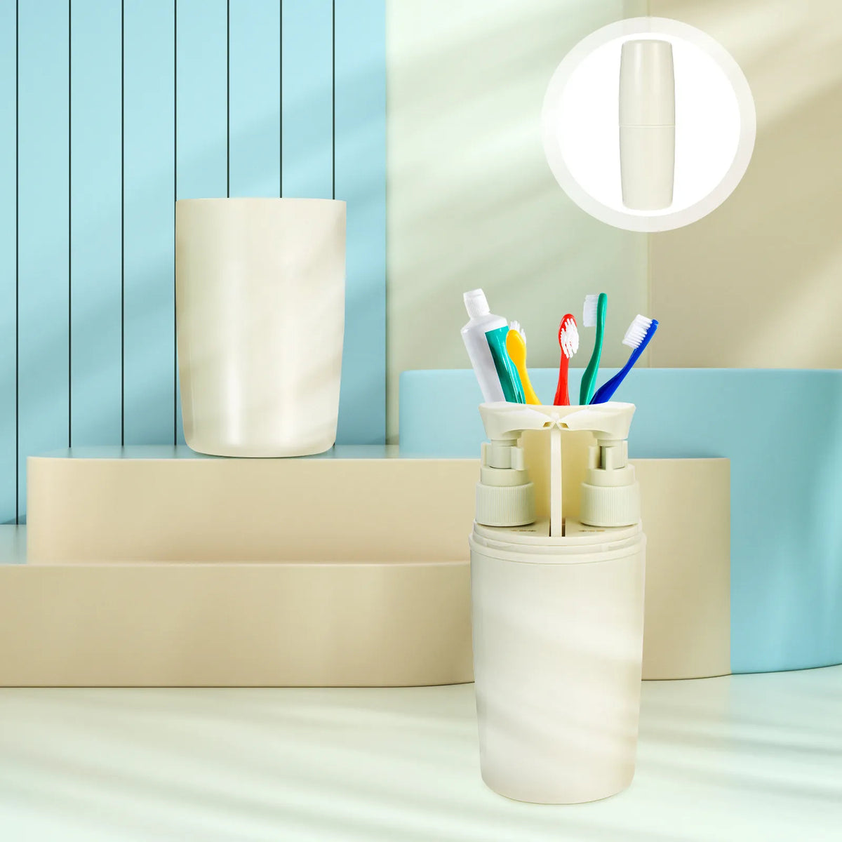 4-in-1 Travel Toiletry Set | Toothbrush Holder & Bottles Travel Toiletry Set QXL