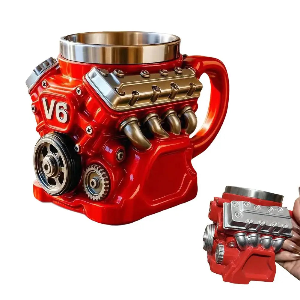 V6 V8 Engine Shaped Mug | Novelty Stainless Steel Car Cup Novelty Drinkware Mug QXL V6 A V6