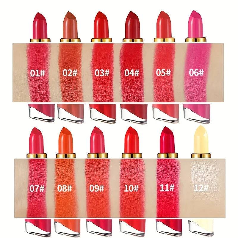 12-Color Creamy Moisturizing Lipstick | Long-Lasting Lip Makeup Creamy Lipstick QXL