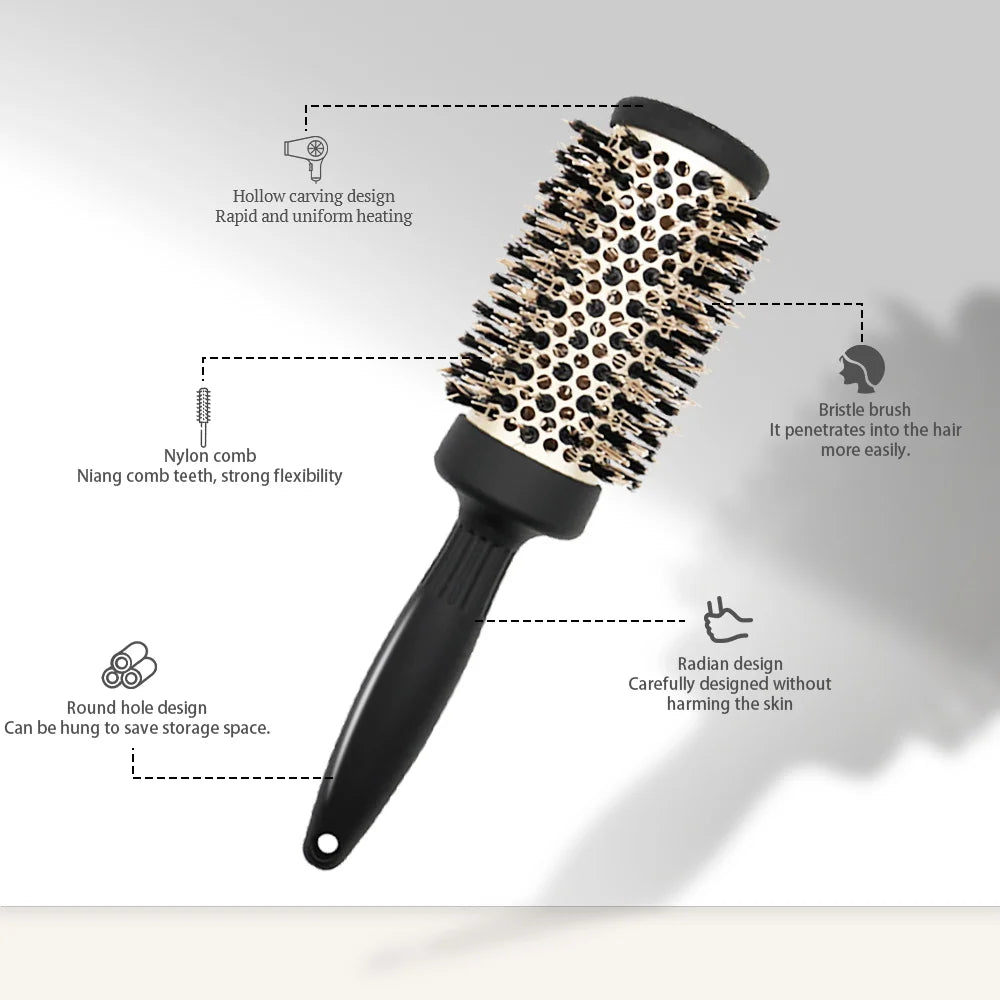 Ceramic Round Barrel Comb | Heat-Resistant Blow Dry Styling Round Barrel Comb QXL