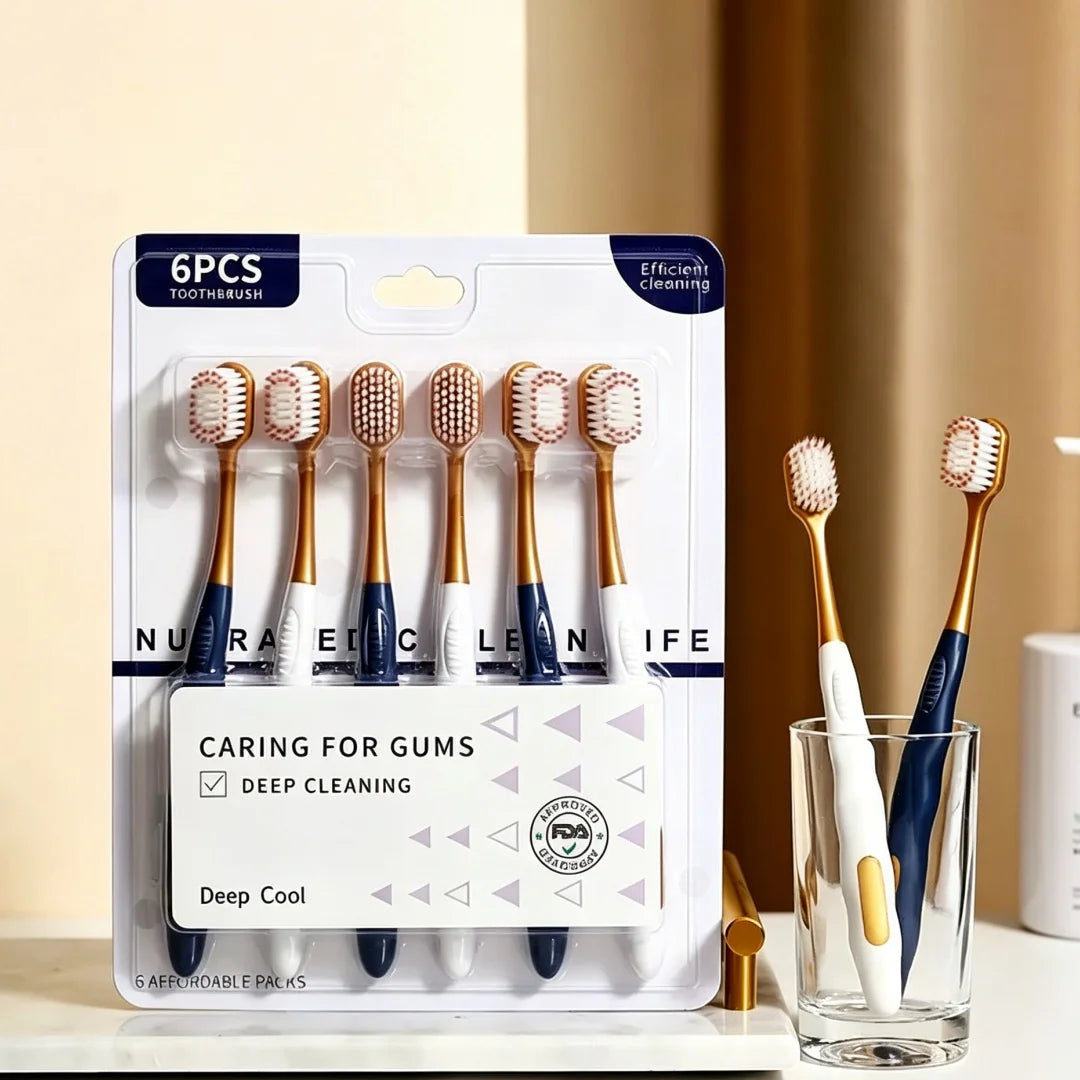 6-Pack Adult Soft Bristle Toothbrush | Wide Head Unisex Set Manual Toothbrush QXL