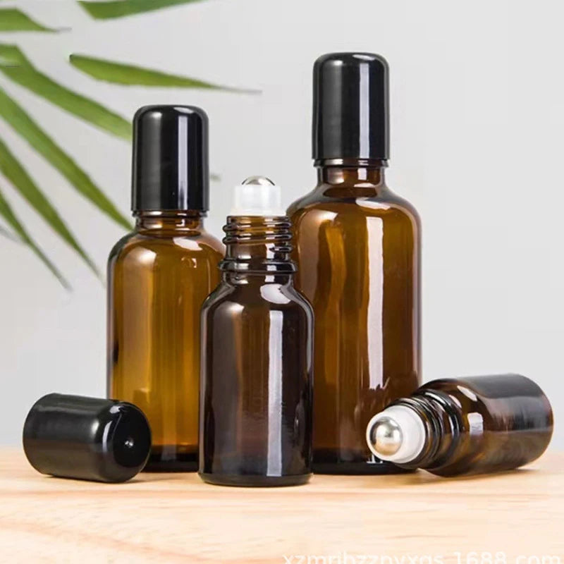 Amber Glass Roller Ball Bottle | Essential Oil & Cosmetic Applicator Glass Roller Bottle QXL