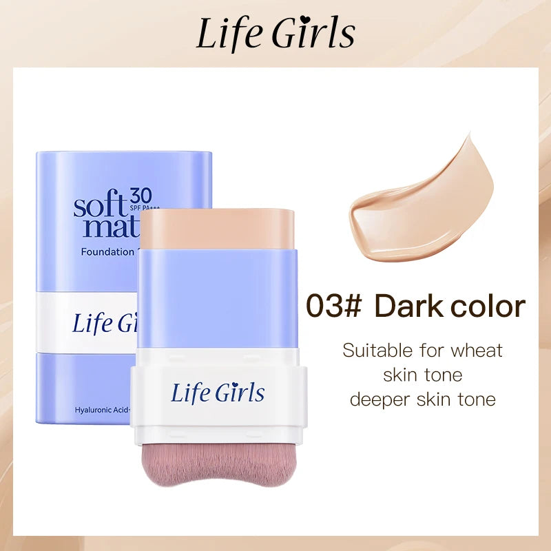 2-in-1 SPF30 Foundation Stick & Brush | Matte Full Coverage Foundation Stick QXL 03