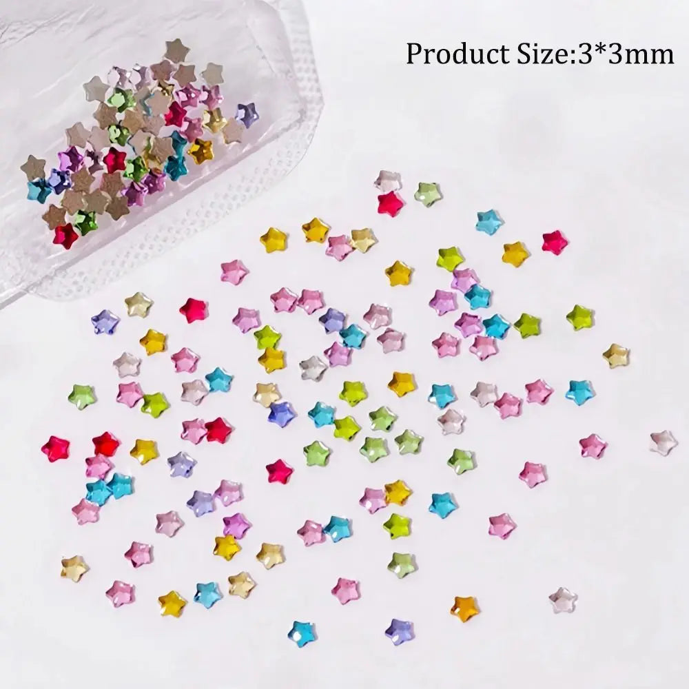 50-Pack 3D Star Nail Rhinestones 3mm Colorful Glitter Gems Nail Art Rhinestones QXL