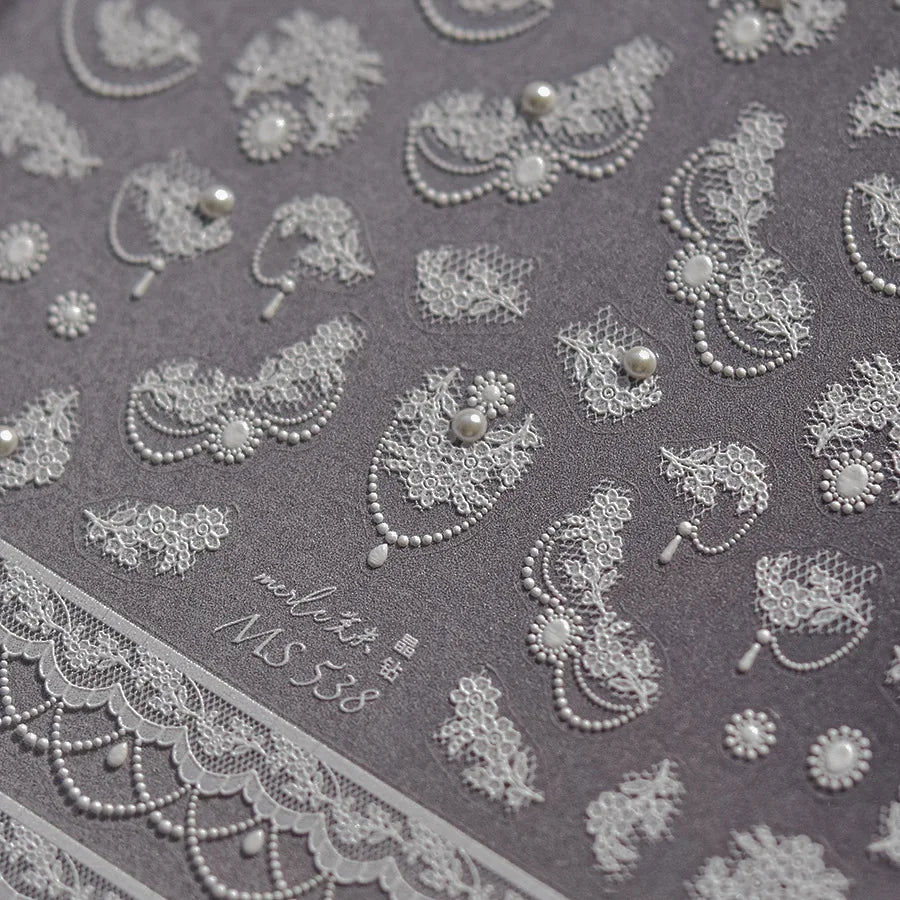5D Lace Flower Nail Stickers | Crystal Diamond Pearl Decals Nail Art Stickers QXL