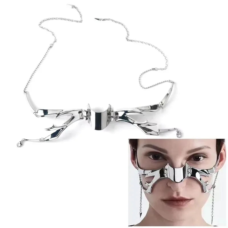 Gothic Cyberpunk Silver Hollow Face Jewelry | Festival Cosplay Cyberpunk Face Jewelry QXL Cyber Punk A