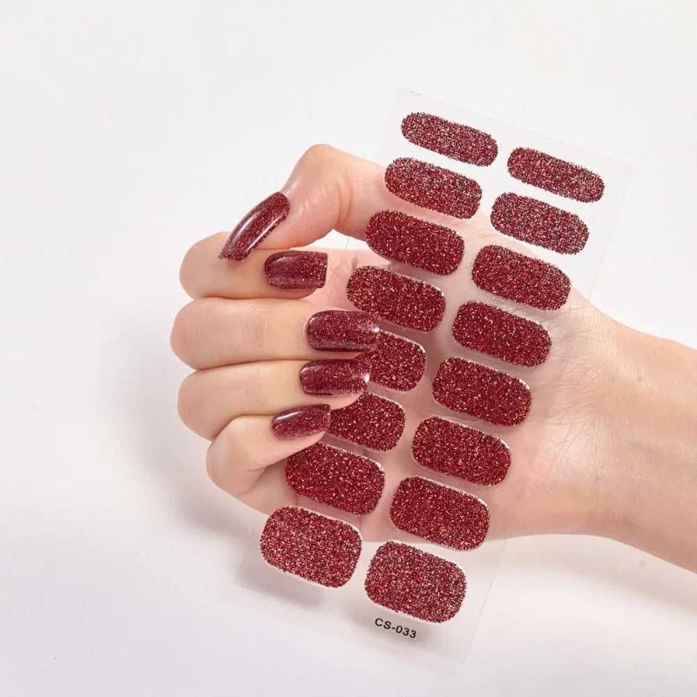 Glitter Gel Nail Stickers | Full Nail Wraps for DIY Nail Art Gel Nail Stickers QXL Red