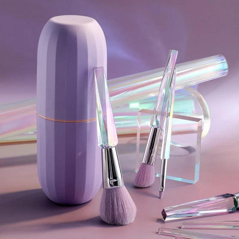 10-Pc Crystal Handle Makeup Brush Set | Purple PVC Bucket Makeup Brush Set QXL
