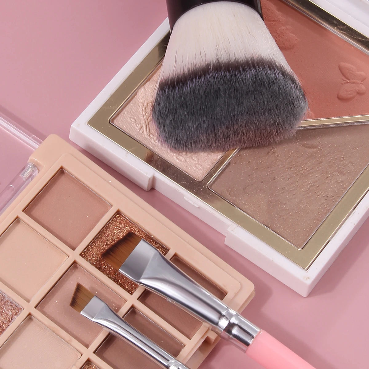 KOSSHOW 3-Piece Pink Makeup Brush Set | Eyeliner & Powder Makeup Brush Set QXL