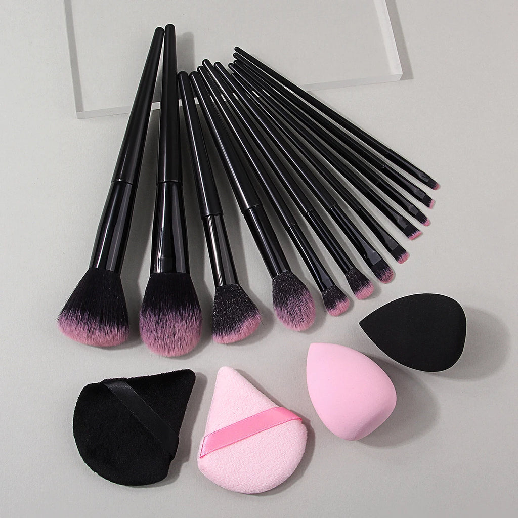 KOSSHOW 16-Pc Makeup Brush Set with Puffs & Sponges Makeup Brush Set QXL