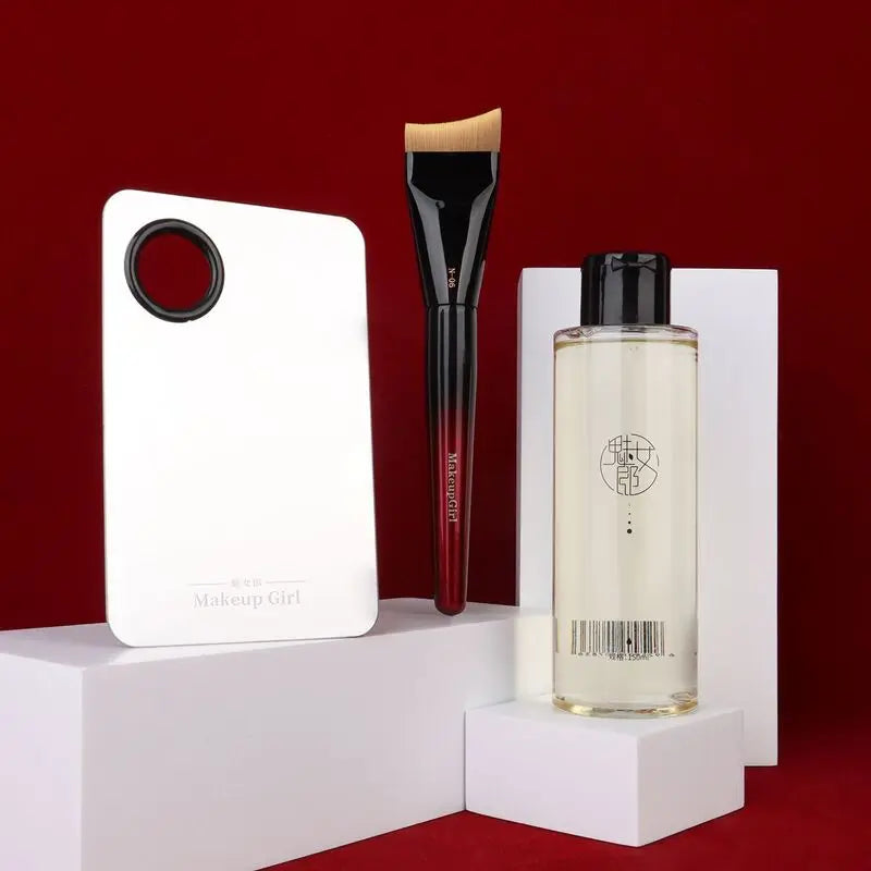 Flat-Head Foundation Brush Set with Palette & Cleaner Foundation Brush Set QXL