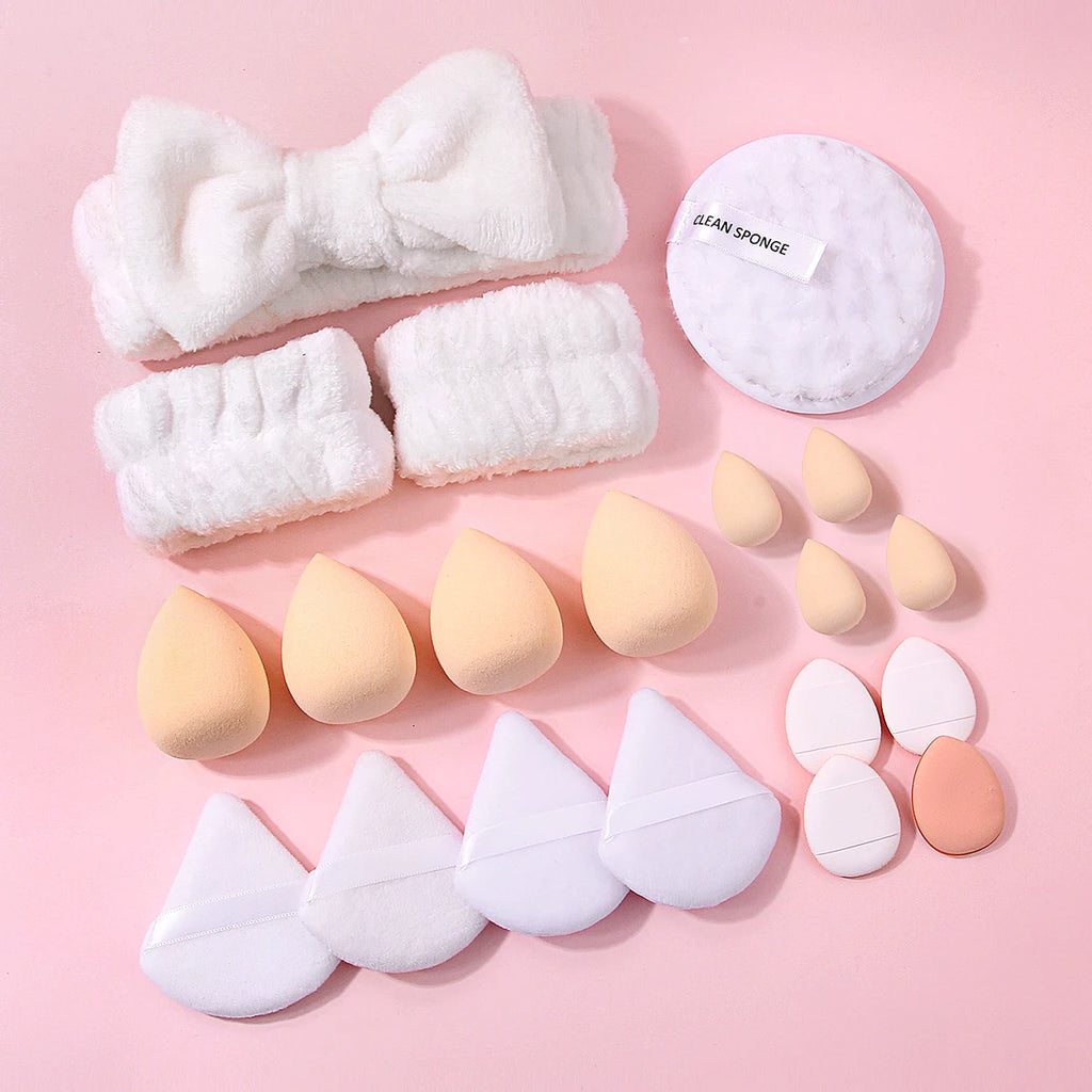 KOSSHOW 20-Pc Makeup Sponge & Puff Set with Hairband Makeup Sponge Set QXL