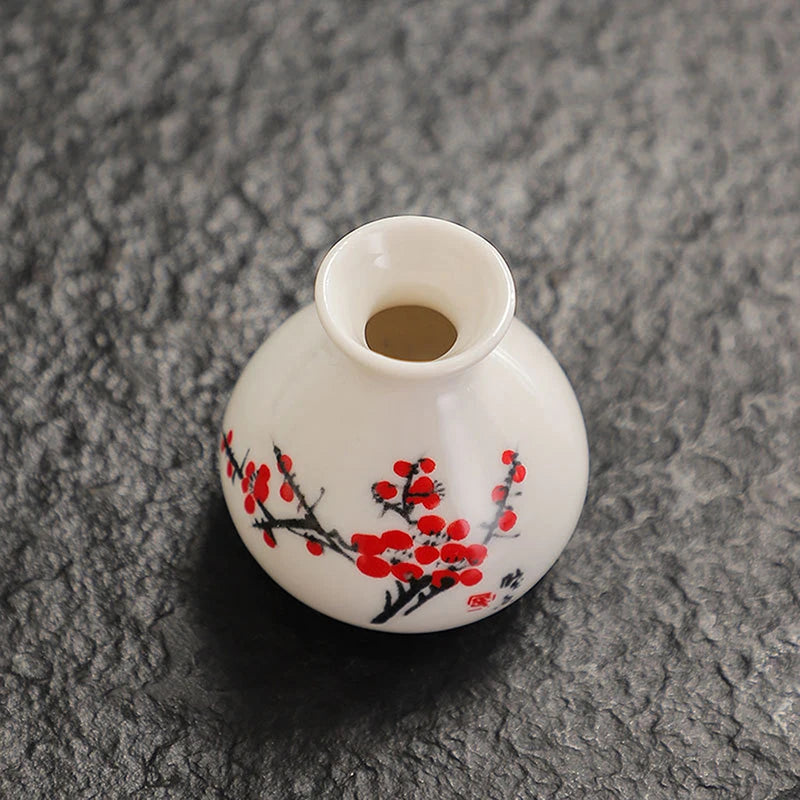 Retro Mini Chinese Ceramic Vase | White Enamel Home Décor Mini Ceramic Vase QXL