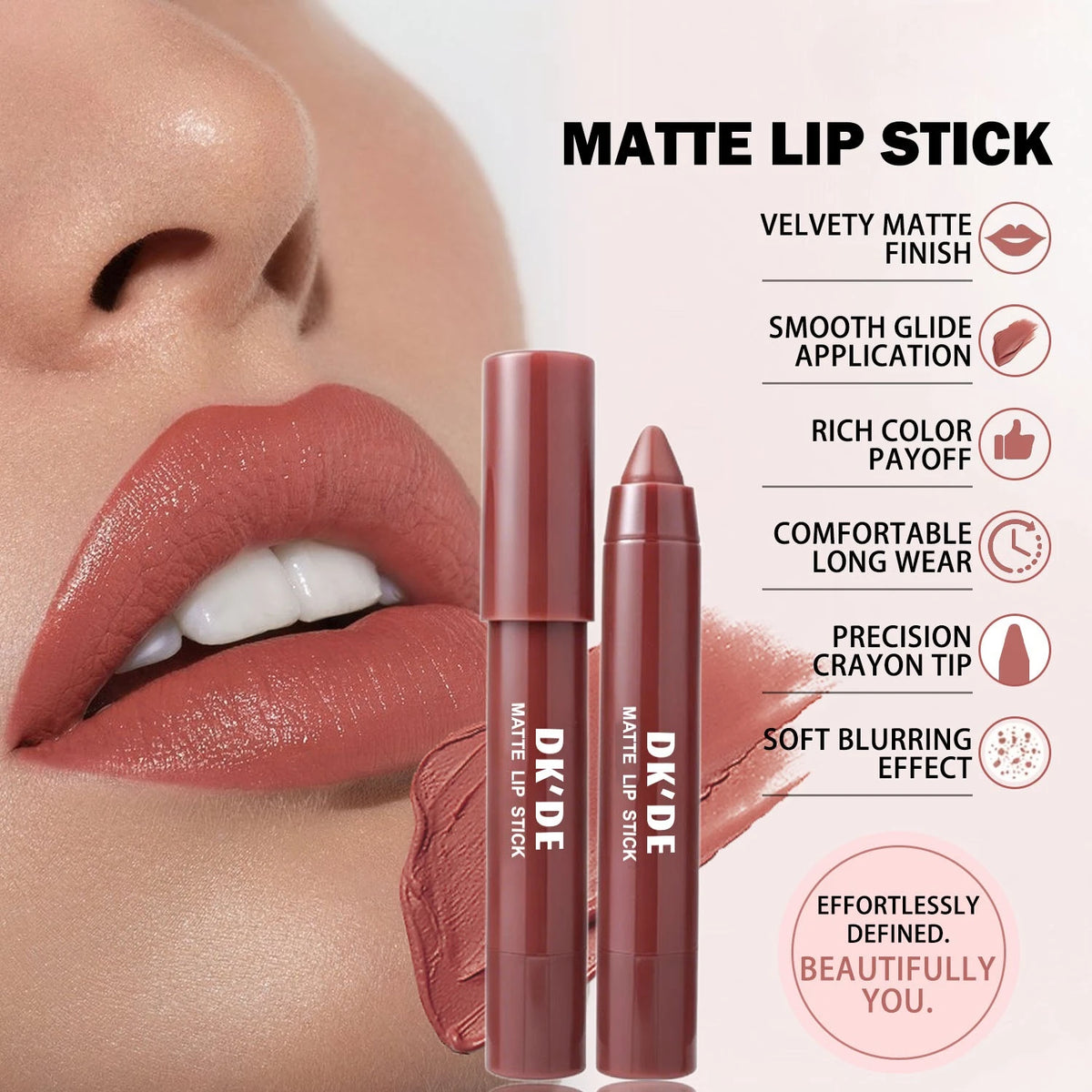 3-Color Matte Lip Crayon Set | Long-Lasting Transfer-Proof Matte Lipstick Set QXL