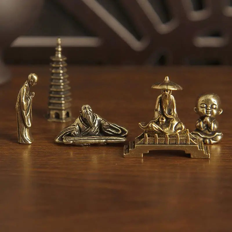Brass Fisherman Mini Figurine | Retro Desktop Statue Décor Decorative Figurine QXL