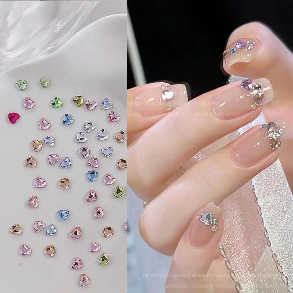 50-Pack Heart Flat Back Rhinestones for Nail Art | Glass Gems Nail Rhinestone Charms QXL