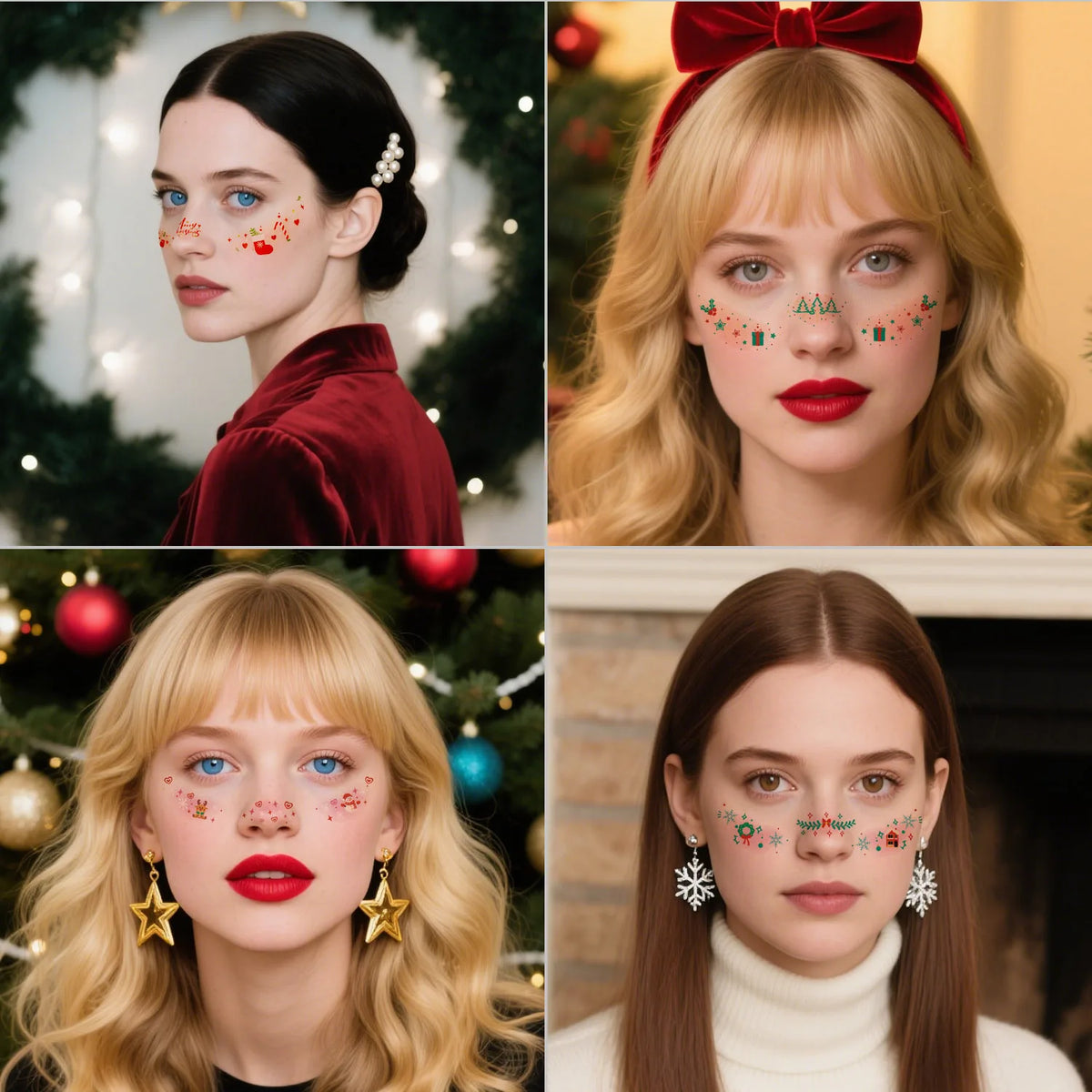 6-Pack Christmas Freckle Temporary Tattoo Stickers | Cute Girls Temporary Tattoo Stickers QXL
