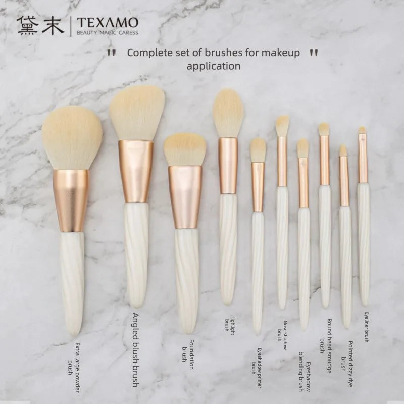 10-Piece Shell Pattern Makeup Brush Set | Pearl White Gift Box Makeup Brush Set QXL