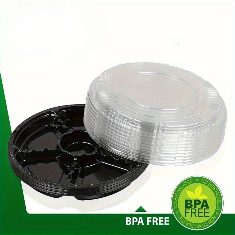 Round Plastic Appetizer Tray with Lid | Snack & Fruit Platter Appetizer Serving Tray QXL