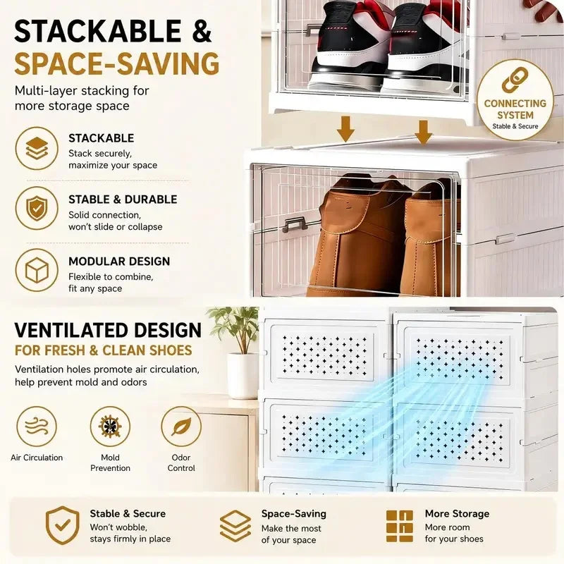 6-Layer Stackable Transparent Shoe Storage Box Organizer Shoe Storage Organizer QXL