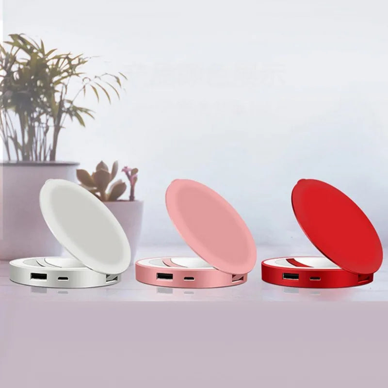 Tri-Fold LED Makeup Mirror with 3000mAh Power Bank | 3X Mag LED Makeup Mirror QXL