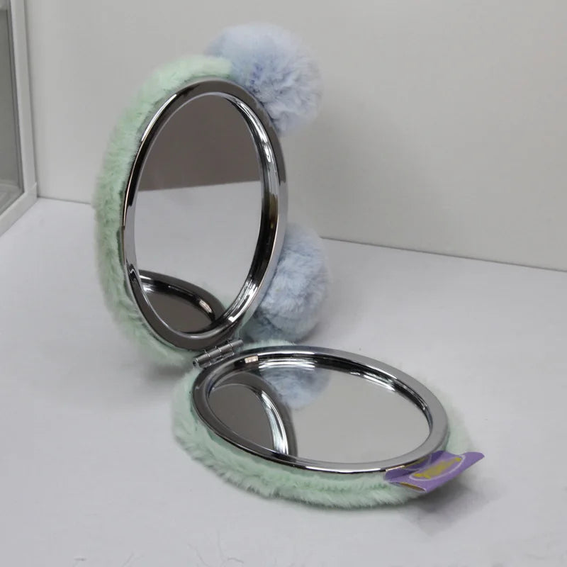 Cute Animal Plush Compact Mirror | 2-Sided Folding Travel Mirror Compact Travel Mirror QXL