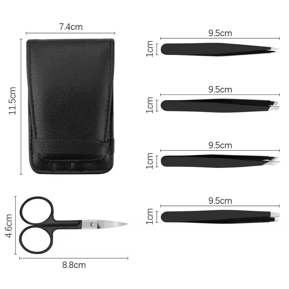 5-Piece Stainless Steel Tweezers Set – Eyebrow & Eyelash Beauty Tweezers Set QXL