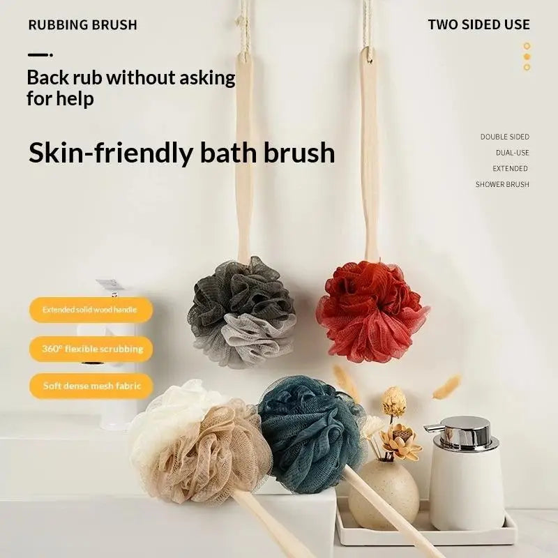 Wooden Handle Bath Brush | Soft Mesh Back Scrubber Bath Back Scrubber QXL