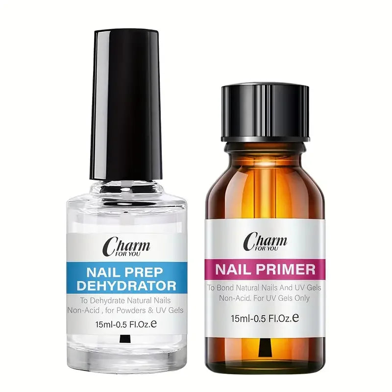 VERONNI Nail Dehydrator & Acid-Free Primer Set | 2×15ml Nail Prep Primer Set QXL 2 pcs