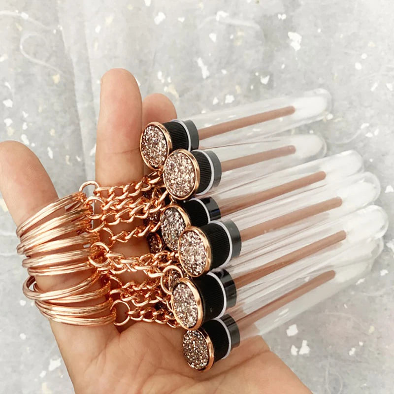Gold Glitter Lash Spoolie Brush Tube Keychain | Reusable Lash Spoolie Keychain QXL