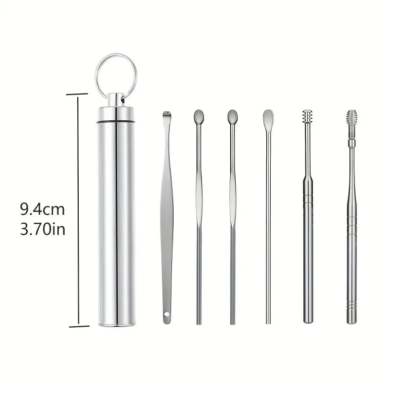 6-Piece Stainless Steel Ear Wax Removal Kit | Spiral Scoop Ear Cleaning Tool QXL