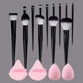 KOSSHOW 13-Pc Makeup Brush Set with Puffs & Sponges Makeup Brush Set QXL black