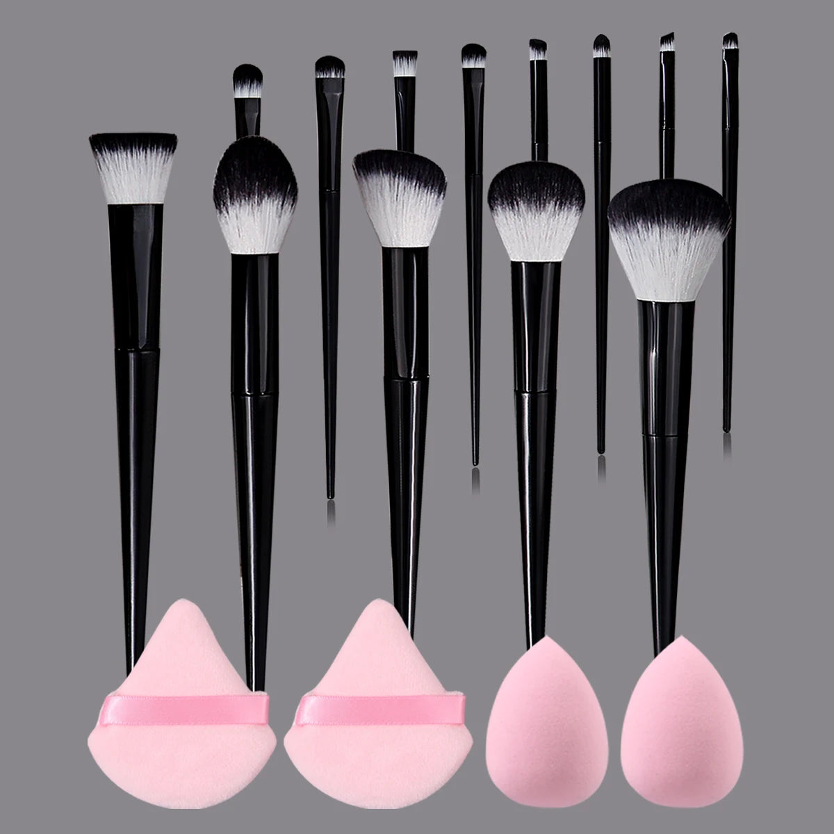 KOSSHOW 13-Pc Makeup Brush Set with Puffs & Sponges Makeup Brush Set QXL black