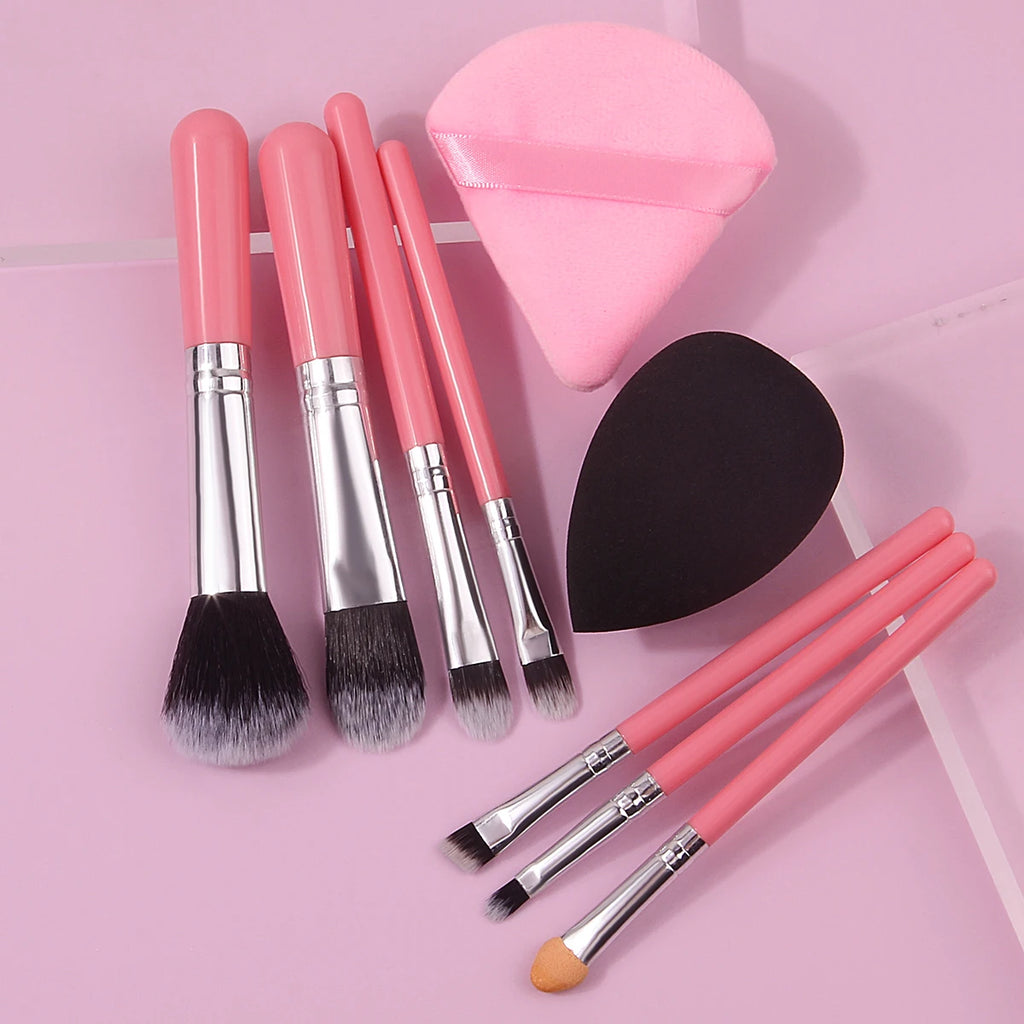 KOSSHOW 9-Pc Travel Makeup Brush Set with Sponge Puff Travel Makeup Brush Set QXL
