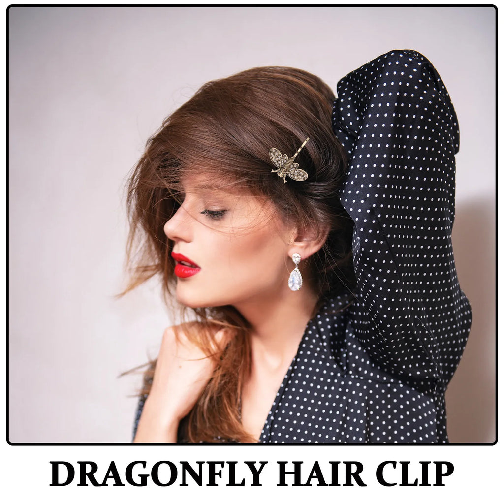 2-Pack Vintage Dragonfly Rhinestone Hair Clips | Gold Barrettes Rhinestone Hair Clips QXL