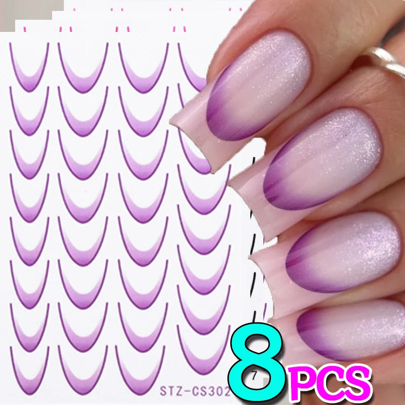 Gradient French Stripe Nail Stickers | Self-Adhesive Decals Nail Art Stickers QXL