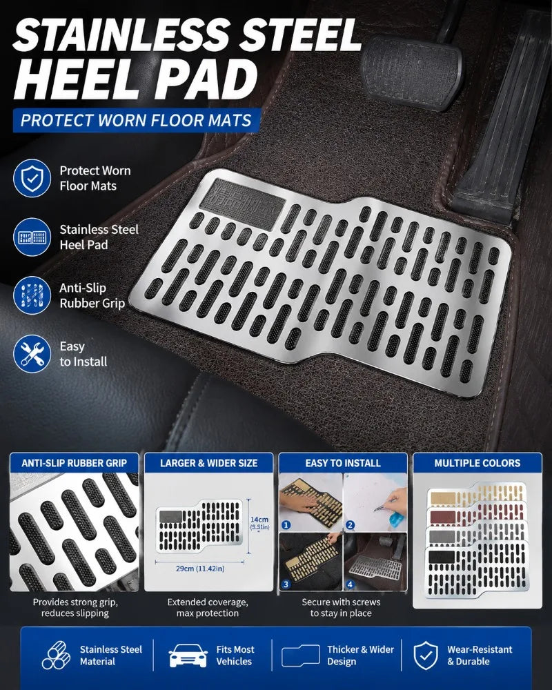 Stainless Steel Car Heel Pad | Anti-Slip Floor Mat Protector Car Floor Mat Protector QXL