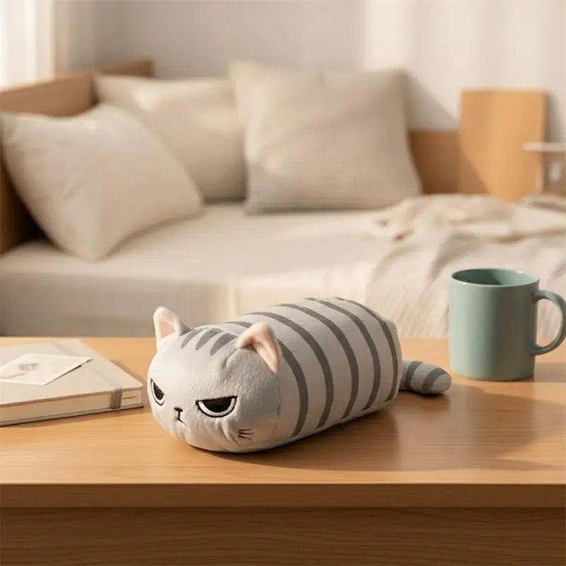 Kawaii Cat Plush Pencil Case – Large Gray Pouch for School Plush Pencil Case QXL