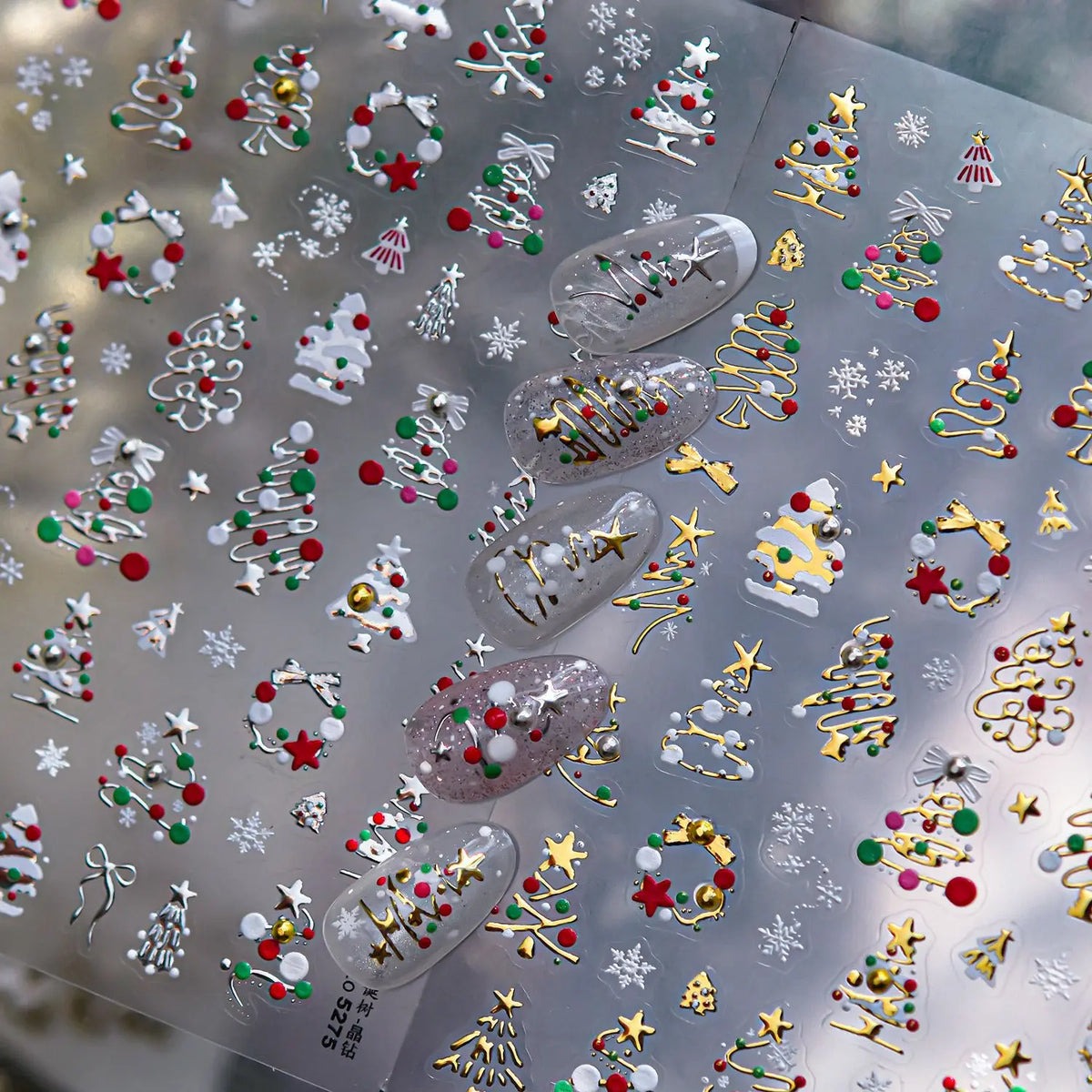3D Christmas Nail Stickers – Crystal Diamond Bear & Tree Decals Nail Art Stickers QXL
