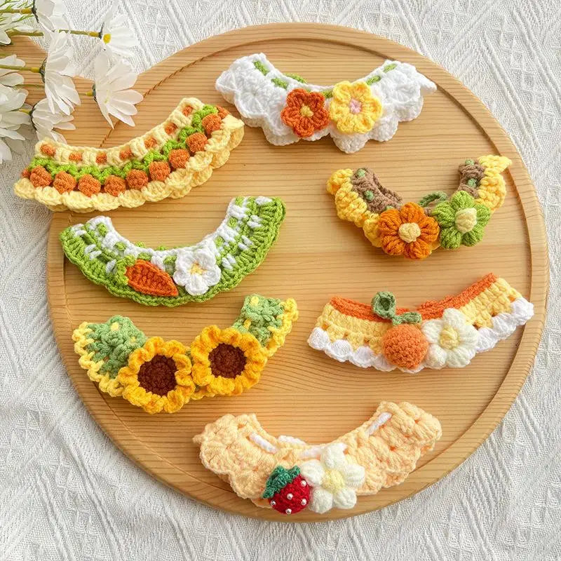 Handmade Woven Flower Pet Collar | Adjustable Knitted Scarf Pet Collar QXL