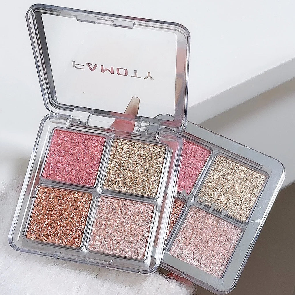 4-Color Face Highlighter Palette | Shimmer Baked Powder Glow Face Highlighter Palette QXL