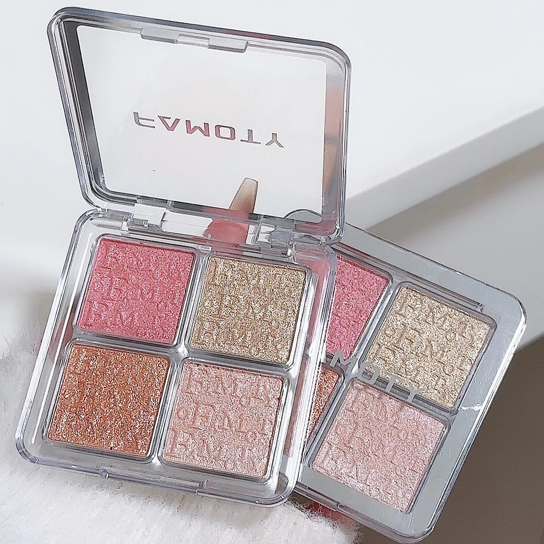 4-Color Face Highlighter Palette | Shimmer Baked Powder Glow Face Highlighter Palette QXL