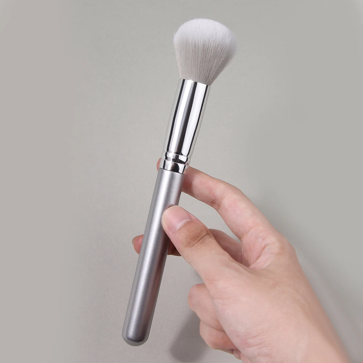 KOSSHOW Powder & Blush Makeup Brush | Silver Wood Handle Makeup Brush QXL