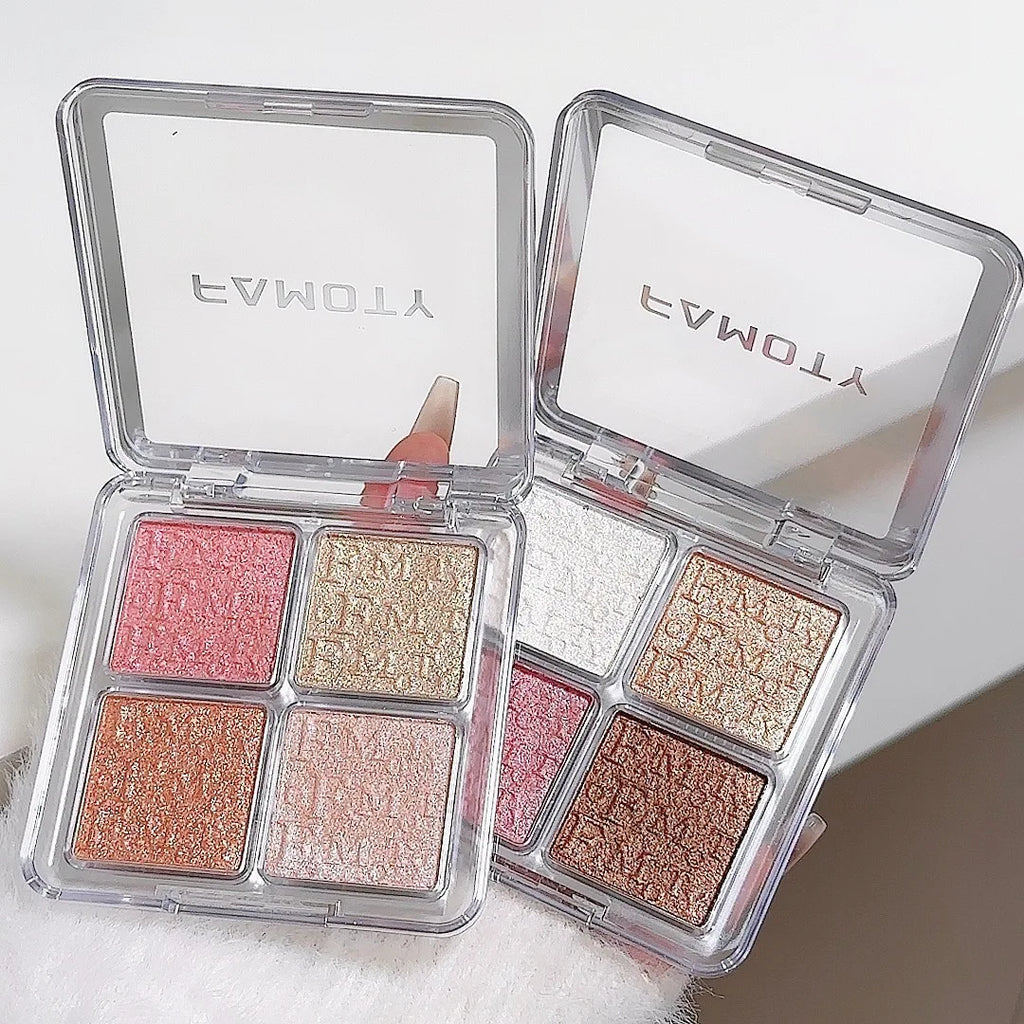 4-Color Highlighter & Contour Palette | Shimmer Glow Powder Highlighter Contour Palette QXL