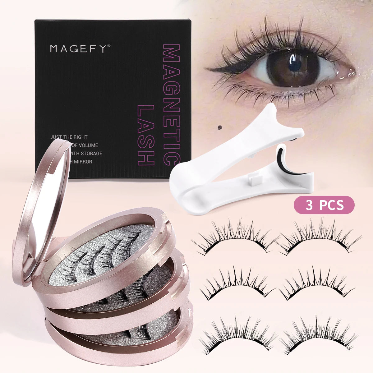 MAGEFY 3-Pair Magnetic Eyelashes Set | Glue-Free & Reusable Magnetic False Lashes QXL 3 Pairs 7-10mm Mix