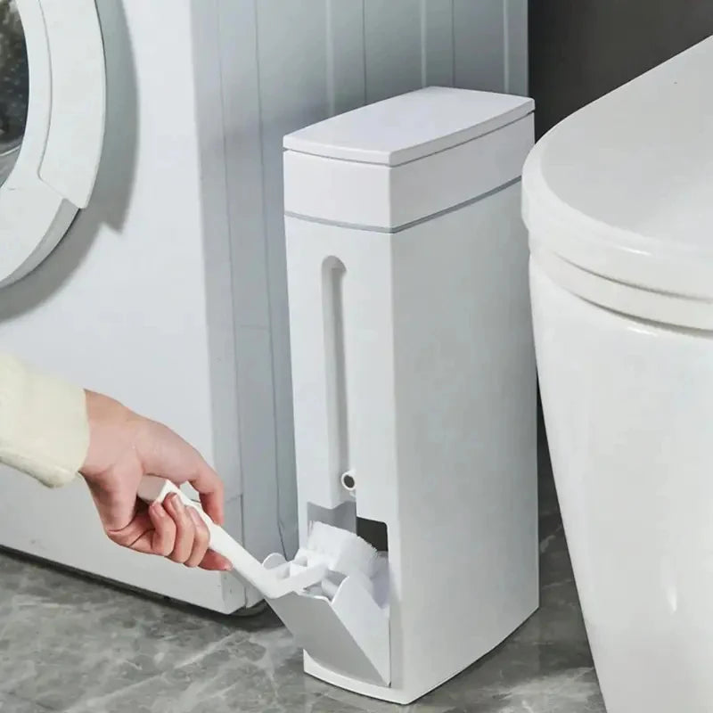 Space-Saving Bathroom Trash Can & Toilet Brush Combo Bathroom Trash Can Set QXL