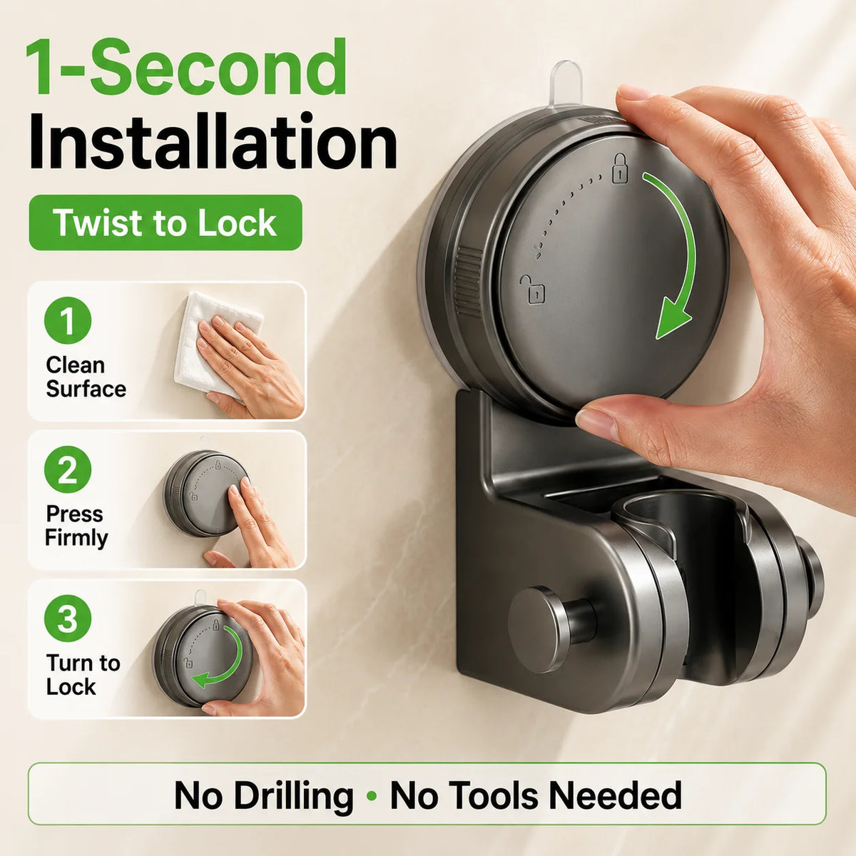 No-Drill Suction Cup Shower Head Holder | 360° Adjustable Shower Head Holder QXL