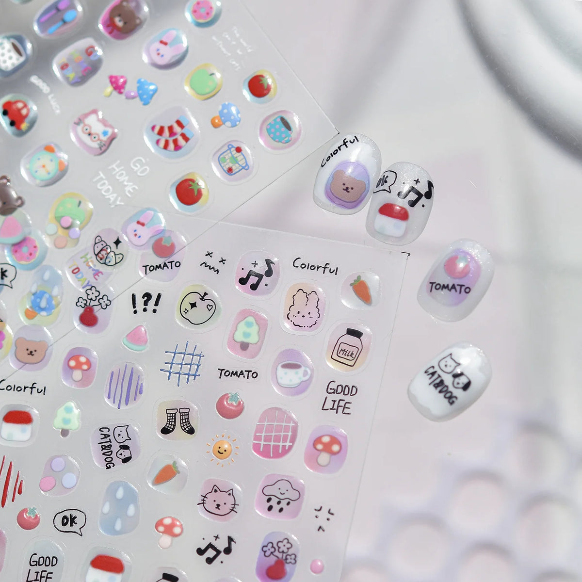 5D Nail Stickers – Cute Graffiti Jelly Oval Self-Adhesive Decals Nail Art Stickers QXL