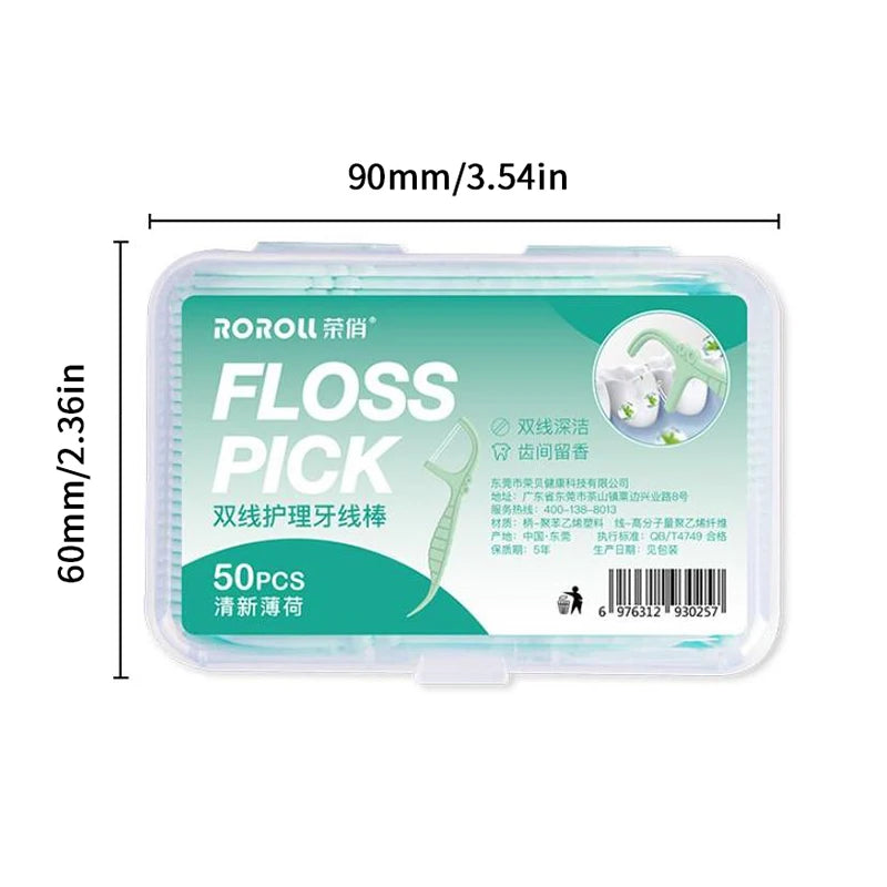 50-Pack Mint Disposable Dental Floss Picks | Ultra-Fine Dental Floss Picks QXL